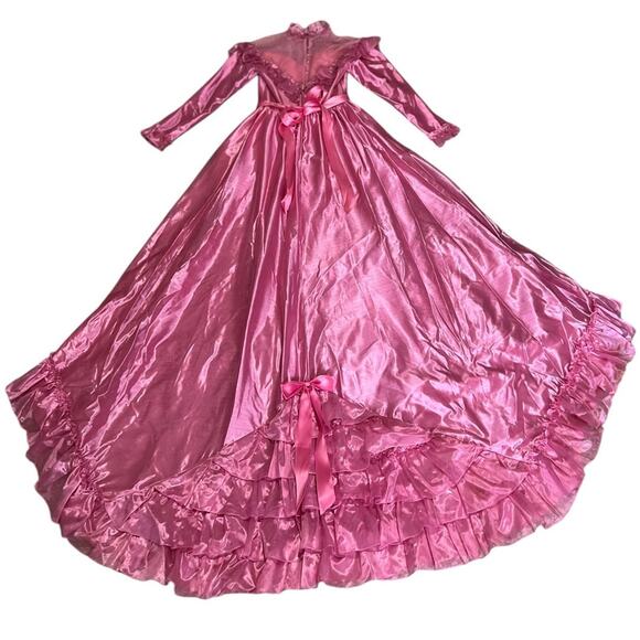 Union Made 70s 80s Southern Belle Dress w/Matching Hat Pink Ruffles & Lace - Picture 4 of 13